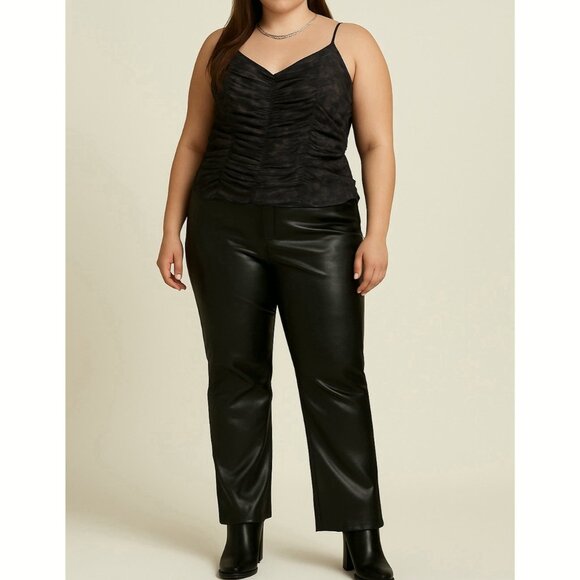 Chico’s So Slimming Girlfriend Flare Pants Black Coated Sz 16 Sleek Chic Rocker - Picture 1 of 11